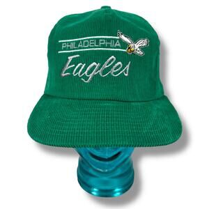 Vintage Annco Philadelphia Eagles Corduroy Script Snapback Hat Kelly Green New‎